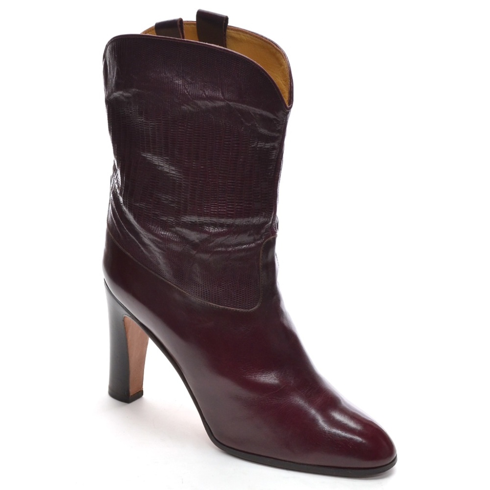 Davids Elegant Burgundy Lizard Heeled Boots 36.5